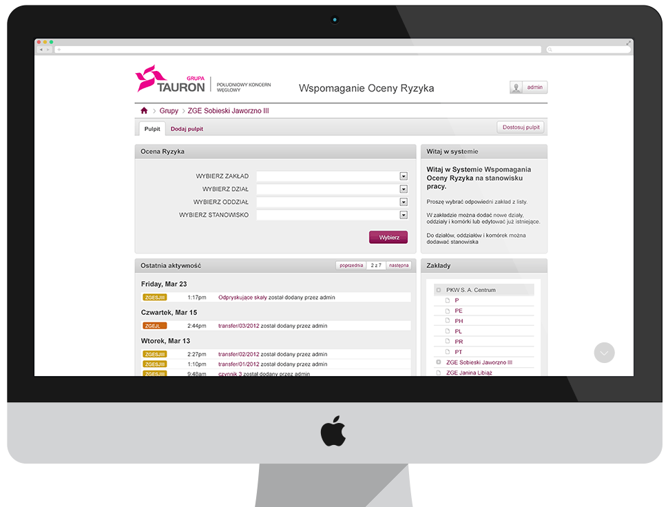 TAURON Wydobycie - Application supporting risk assessment