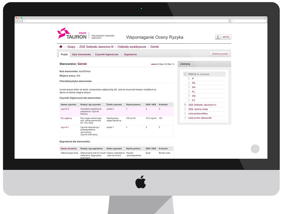 TAURON Wydobycie - Application supporting risk assessment