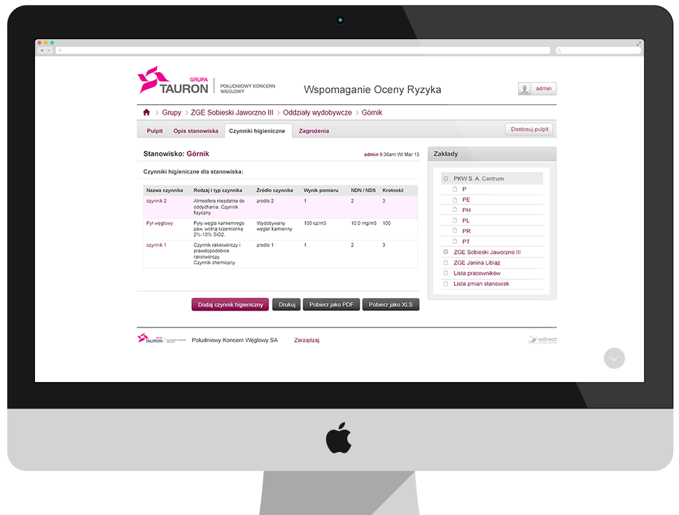 TAURON Wydobycie - Application supporting risk assessment